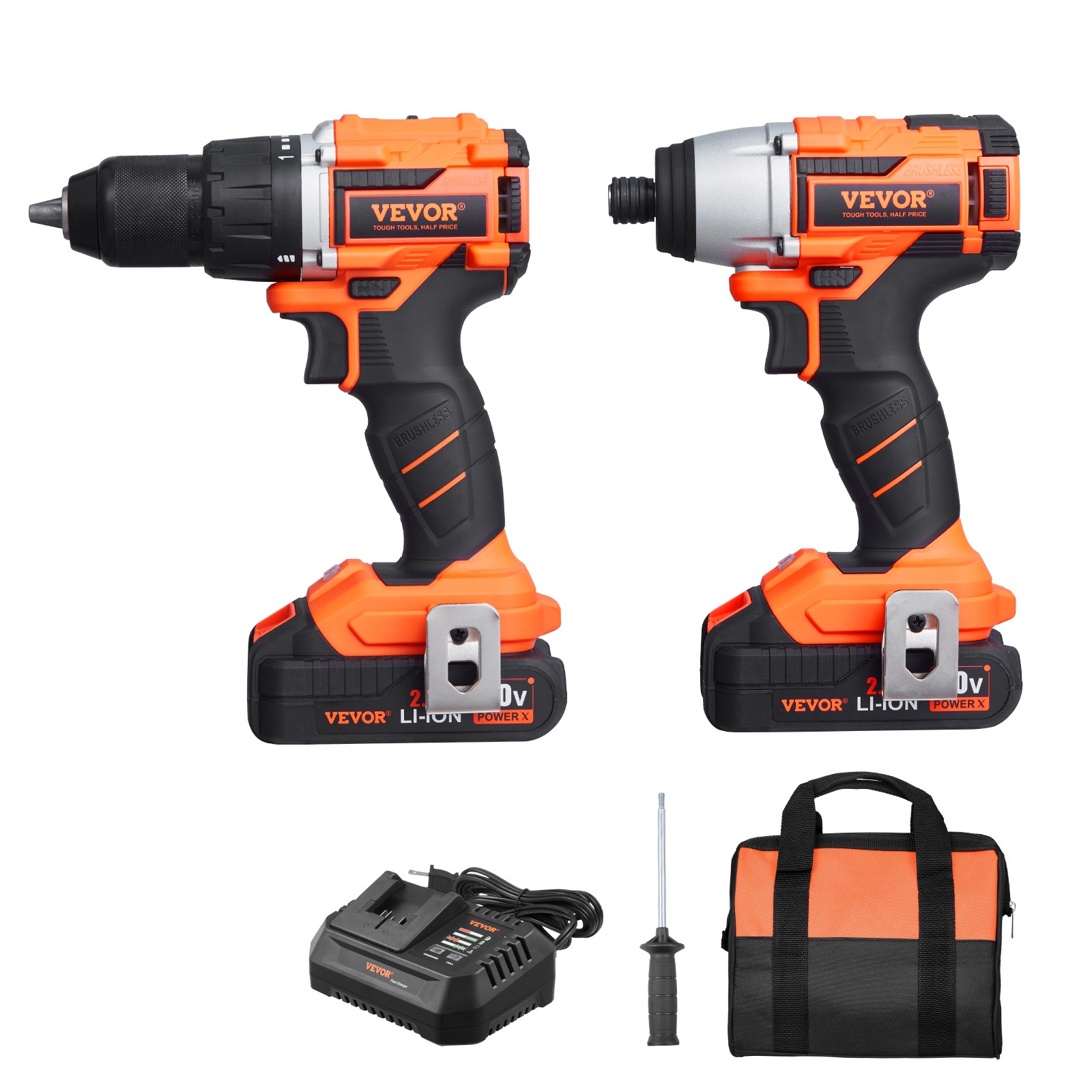 VEVOR Tool Combo Kit Max 20V Cordless 2-Tool Power Combo Kit with 4A Batteries