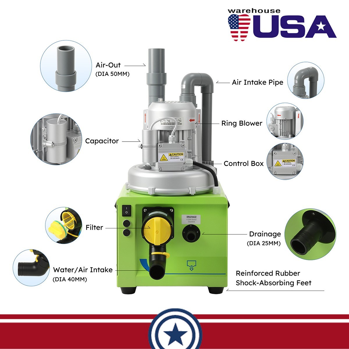FDA Dental Silent Oil-Free Dental Air Compressor/Suction Machine Vacuum System