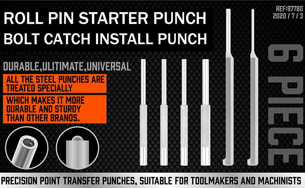 6PC Roll Pin Starter & Bolt Catch Install Punch Set 1/16″ 5/64″ 3/32″ 1/8″ 5/32″