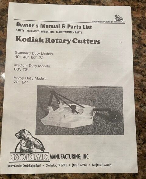 Kodiak Rotary Cutters-Standard-Medium-Heavy Duty Models-Owner’s Manual & Parts