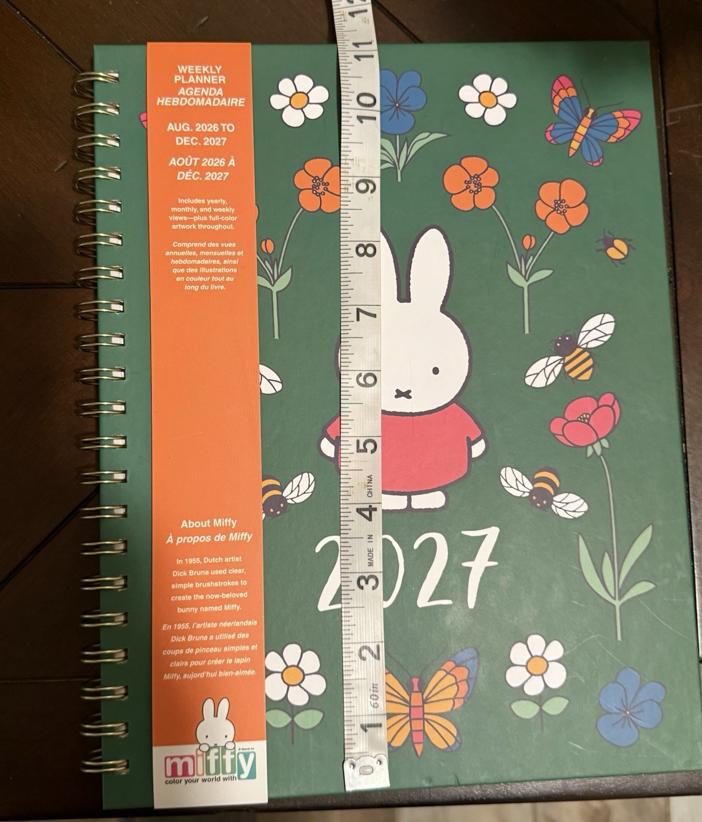 Miffy Green 17-Month Spiral Planner W/Colorful Floral Pattern:Aug 2026-Dec 2027