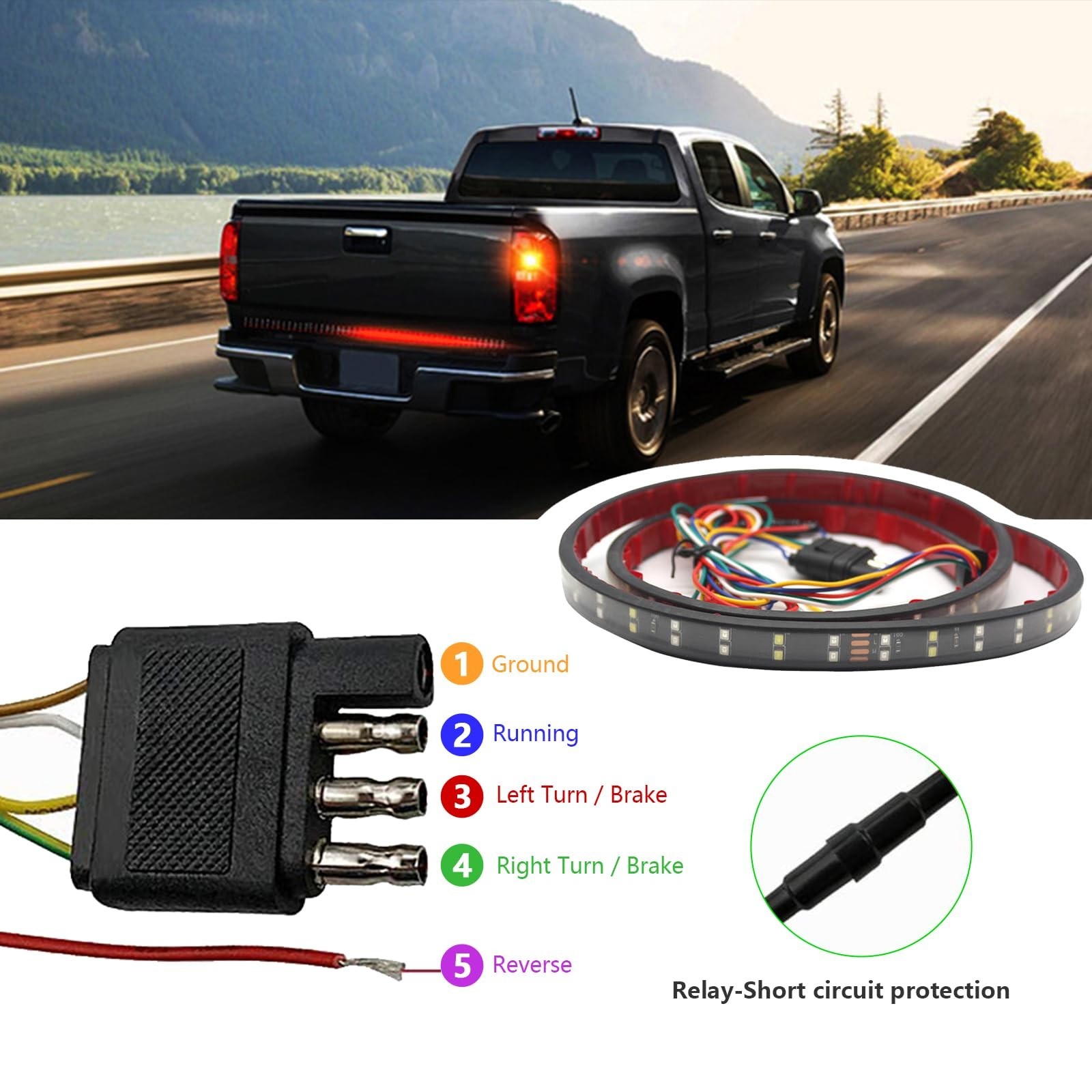 Kewucn Tailgate Light Bar 48″ LED, IP65 Double Row LED Strip with Red Running…