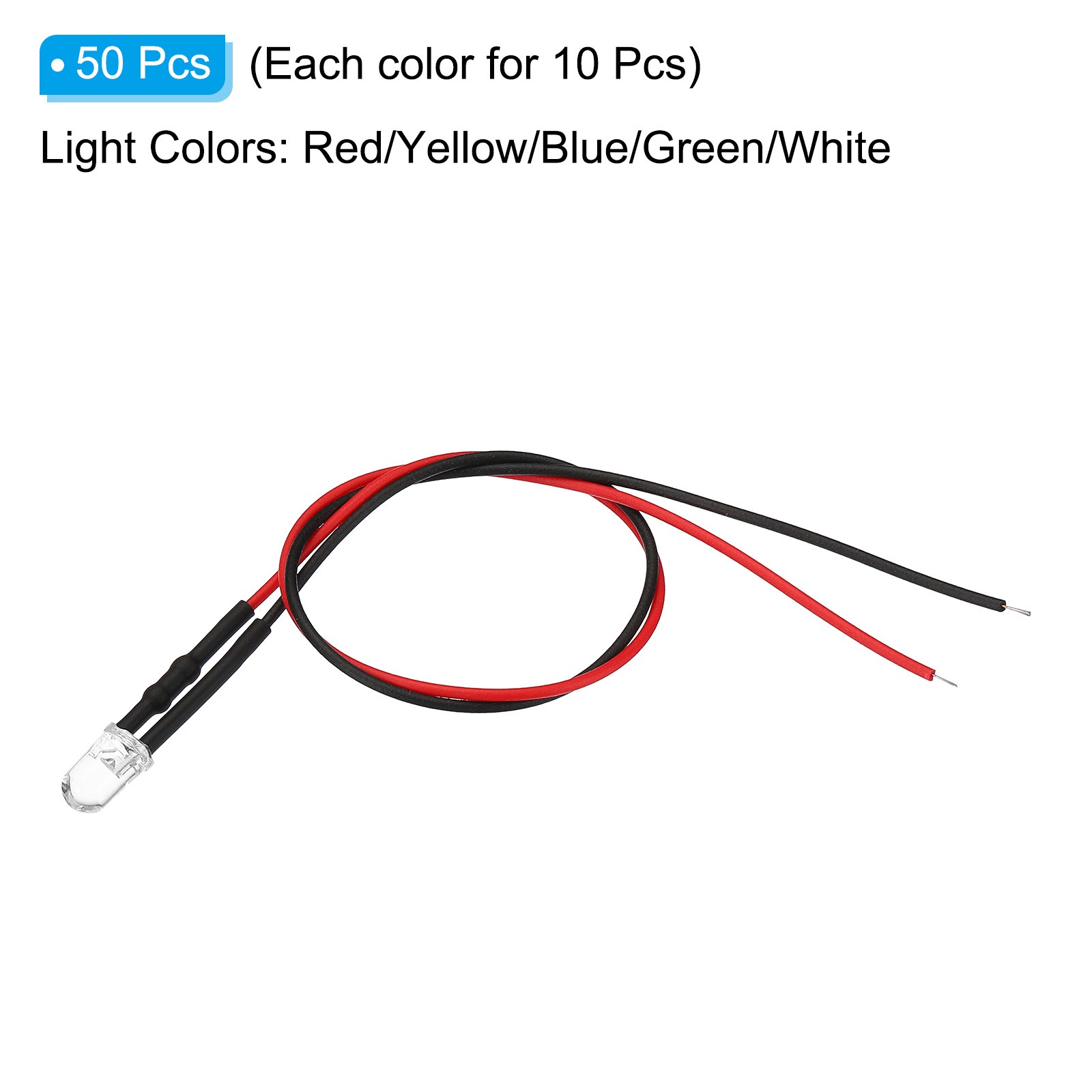 50pcs 3V-6V 5mm LED Light Emitting Diodes Pre Wired Mini LED Lamp Bulb 5 Color