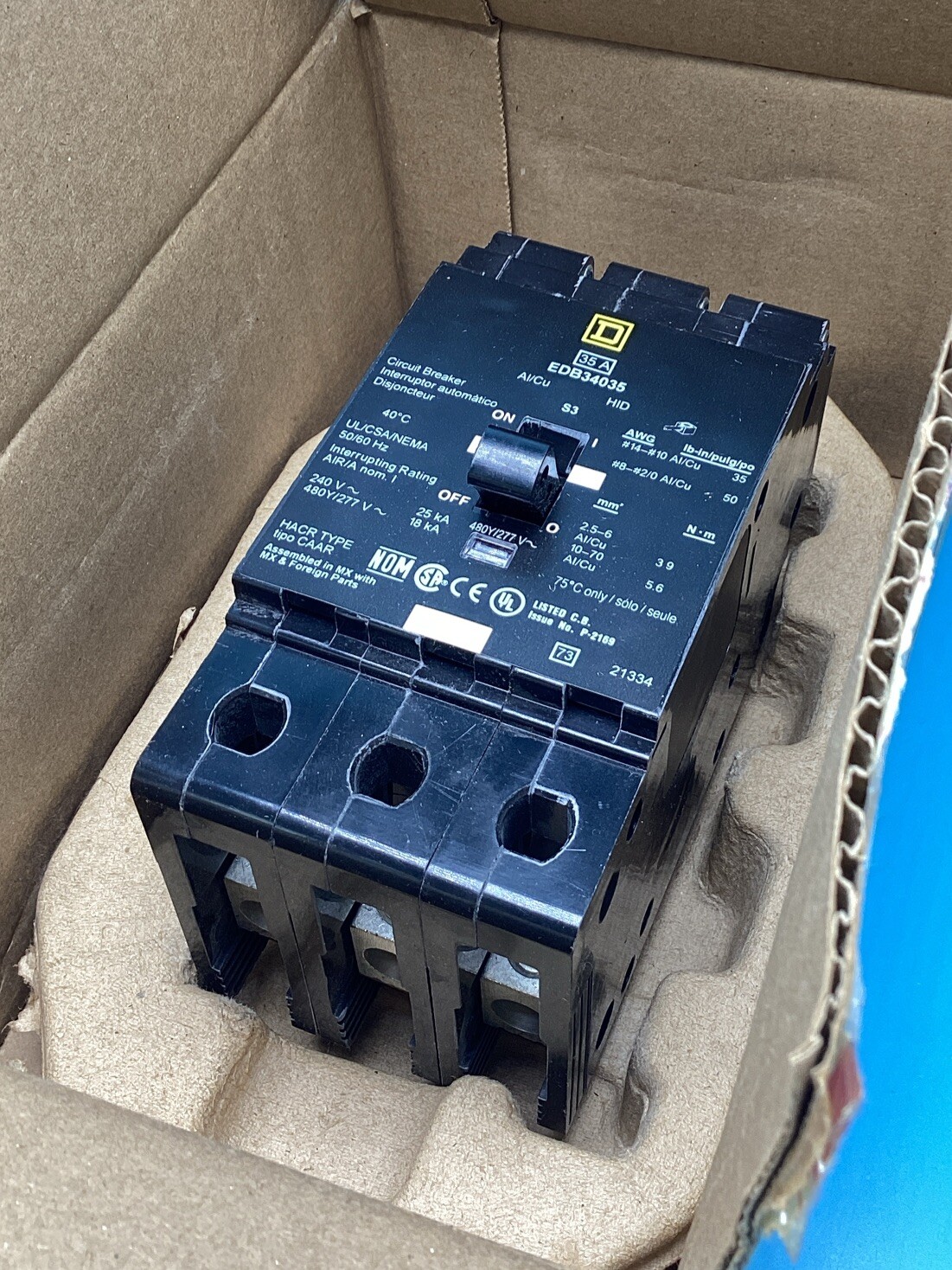 New Circuit Breaker Square D EDB34035 35 Amp 3 Pole 480Y/277V