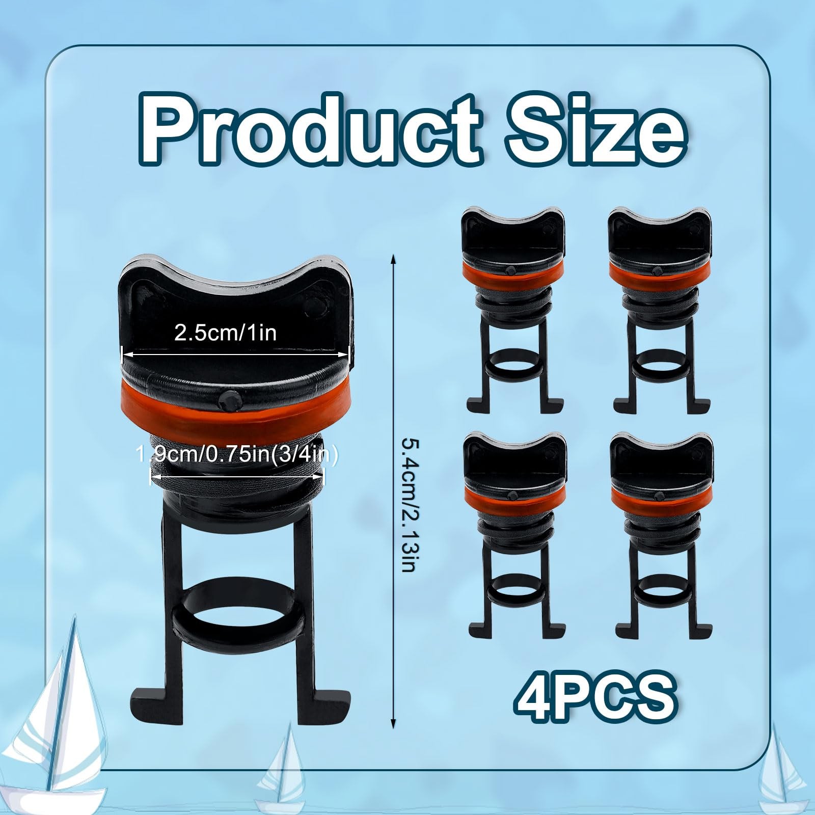 PEUTIER Boat Drain Plugs, 1.9cm/3/4in Diameter Nylon Thread Medium, Orange