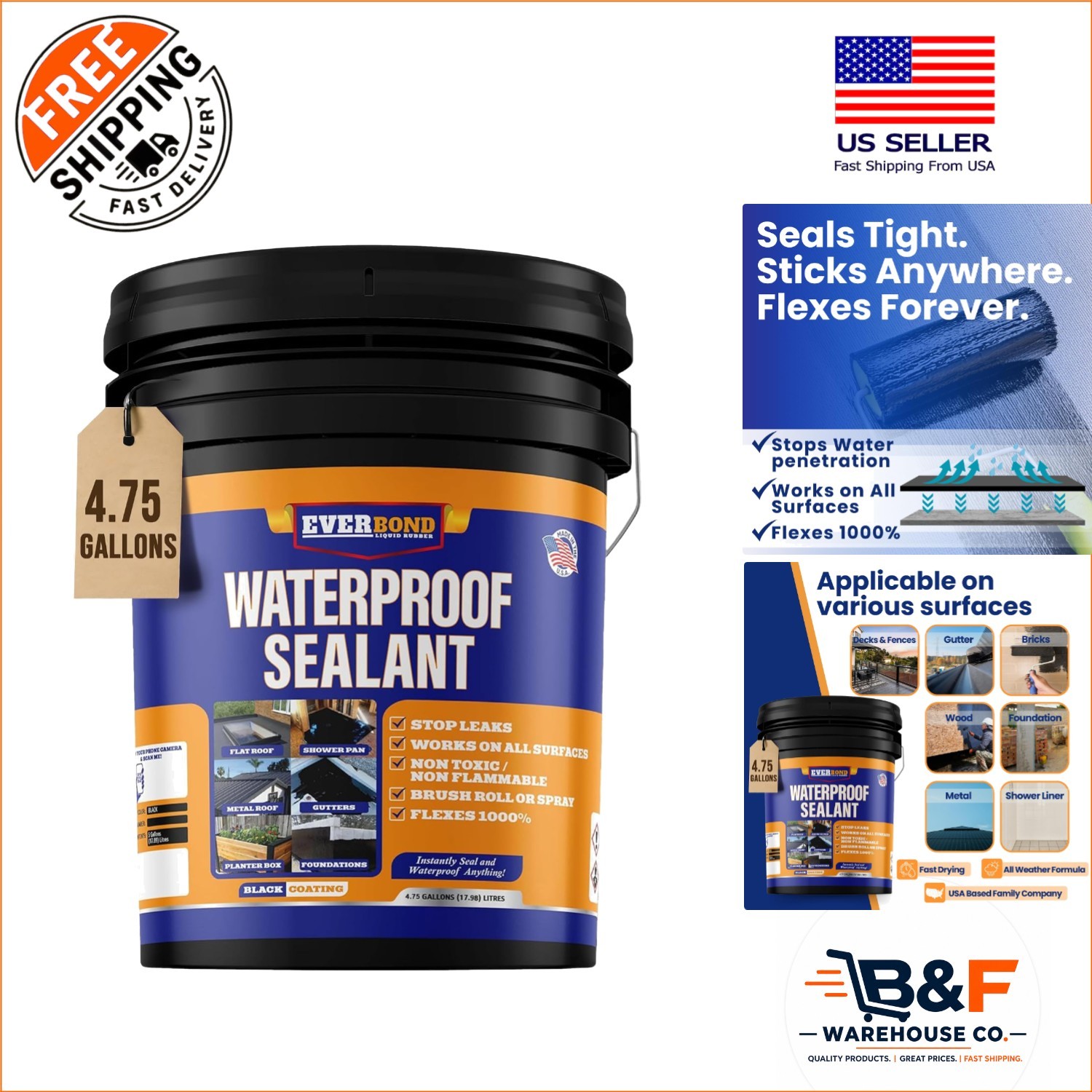Waterproof Sealant – Liquid Rubber Repair for Roofs & Walls, 4.75 Gallon