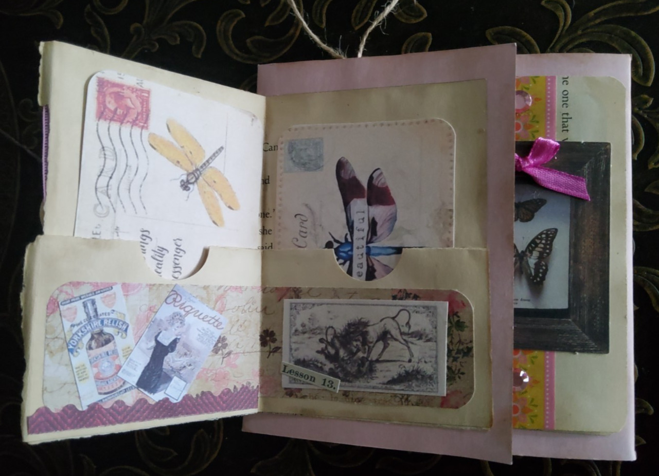 2 Junk Journals Handmade Booklet Folio PINK ROSES & LOVE w/ Pockets & Ephemera