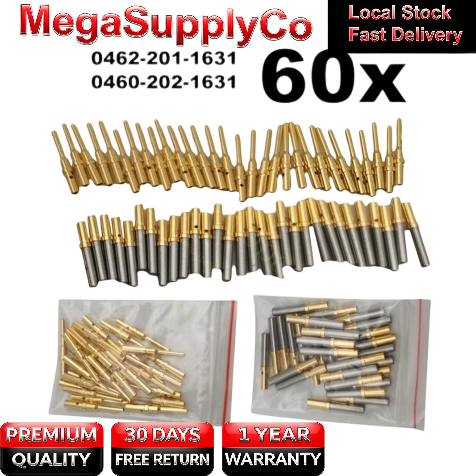 60 pcs Deutsch DT Terminal 16-20 AWG Gold Solid Pin 0460-202-1631 0462-201-1631