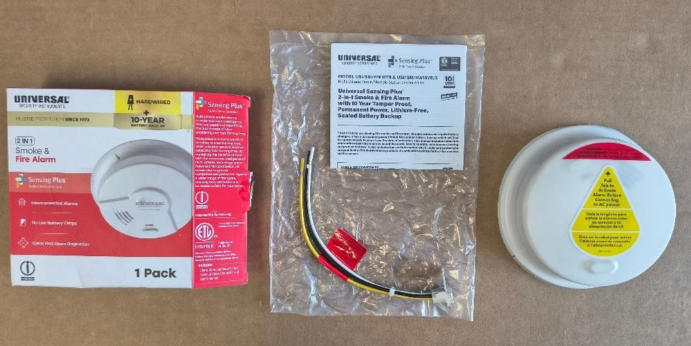 NEW USI/SM/HW10YR 2-IN-1 Smoke & Fire Alarm Hardwired + 10 Yr Battery Free Ship