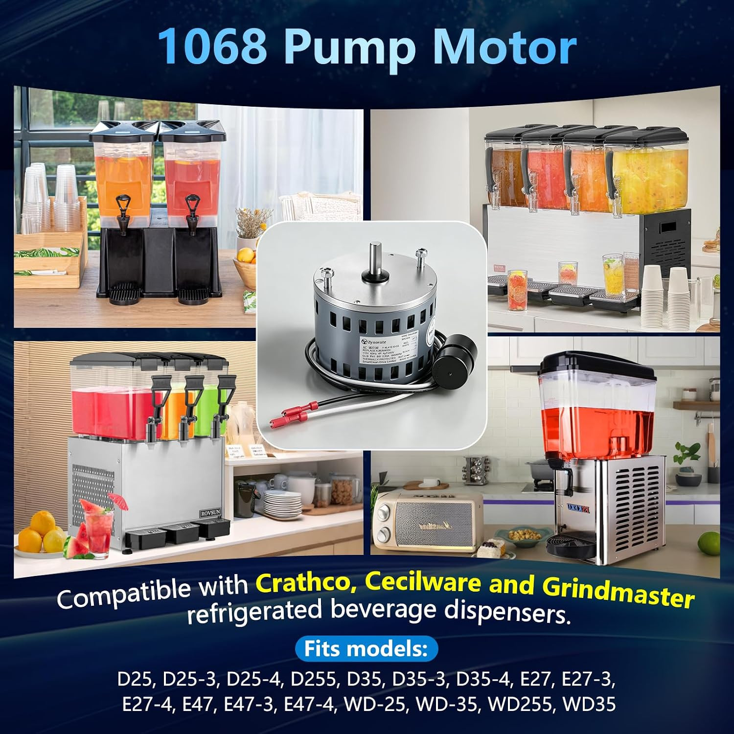 1068 Motor for Beverage Dispensers, 8W 1600 RPM 115V 60 HZ 0.53A, 1068 Pump Moto