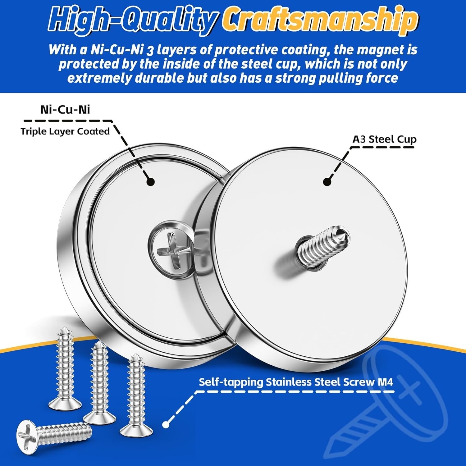 8 Pack 100LBS Neodymium Cup Magnets – Heavy Duty with Countersunk Hole & Screws.