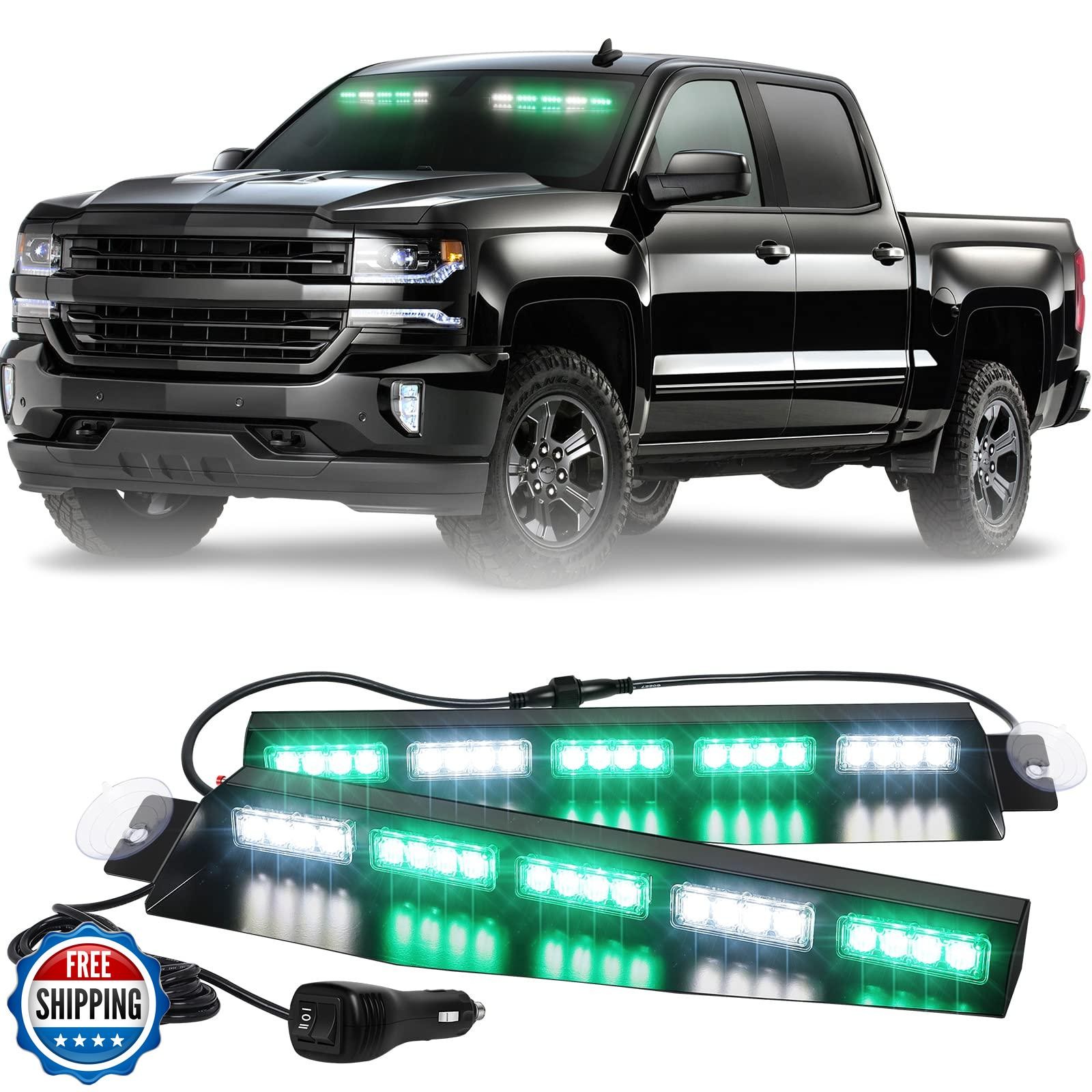 XRIDONSEN Green White Emergency Visor Lights Interior Windshield Strobe Light