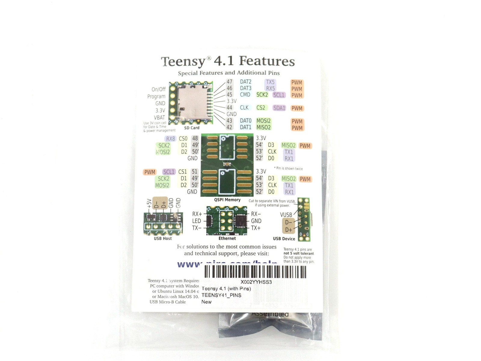 PJRC Teensy 4.1 32-Bit USB Microcontroller Development Board w/ Pins Soldered