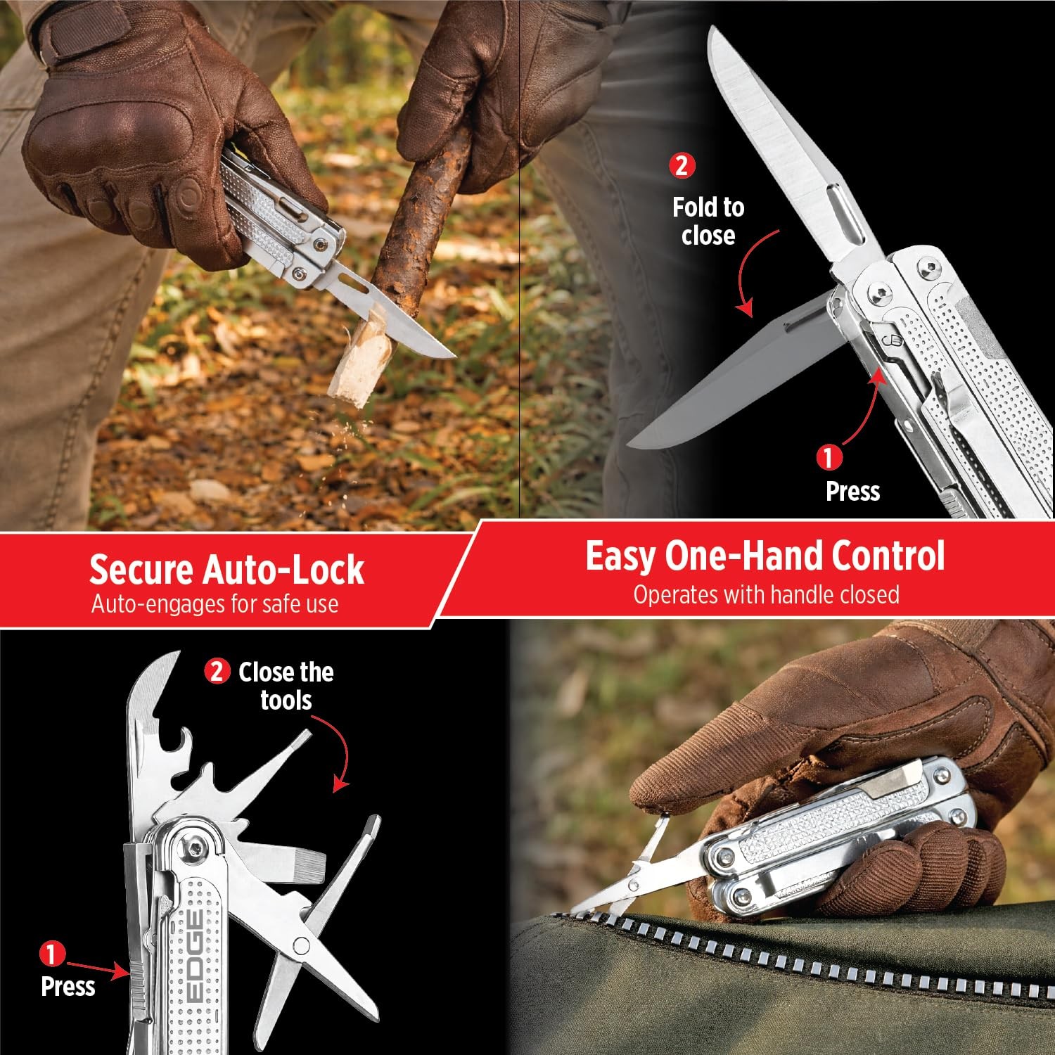 EDGE Multi-Tool Pliers, 14-in-1 Stainless Steel Multitool with Knife, Saw,
