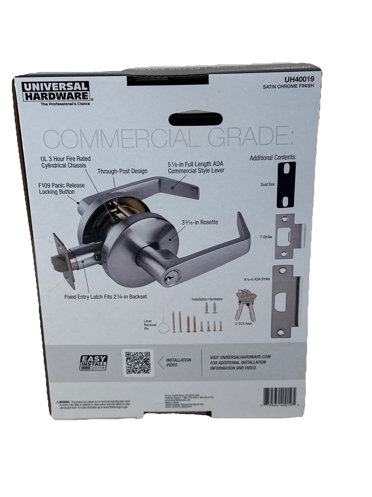 Universal Hardware Commercial Flat Lever Keyed Entry Satin Chrome Finish UH40019