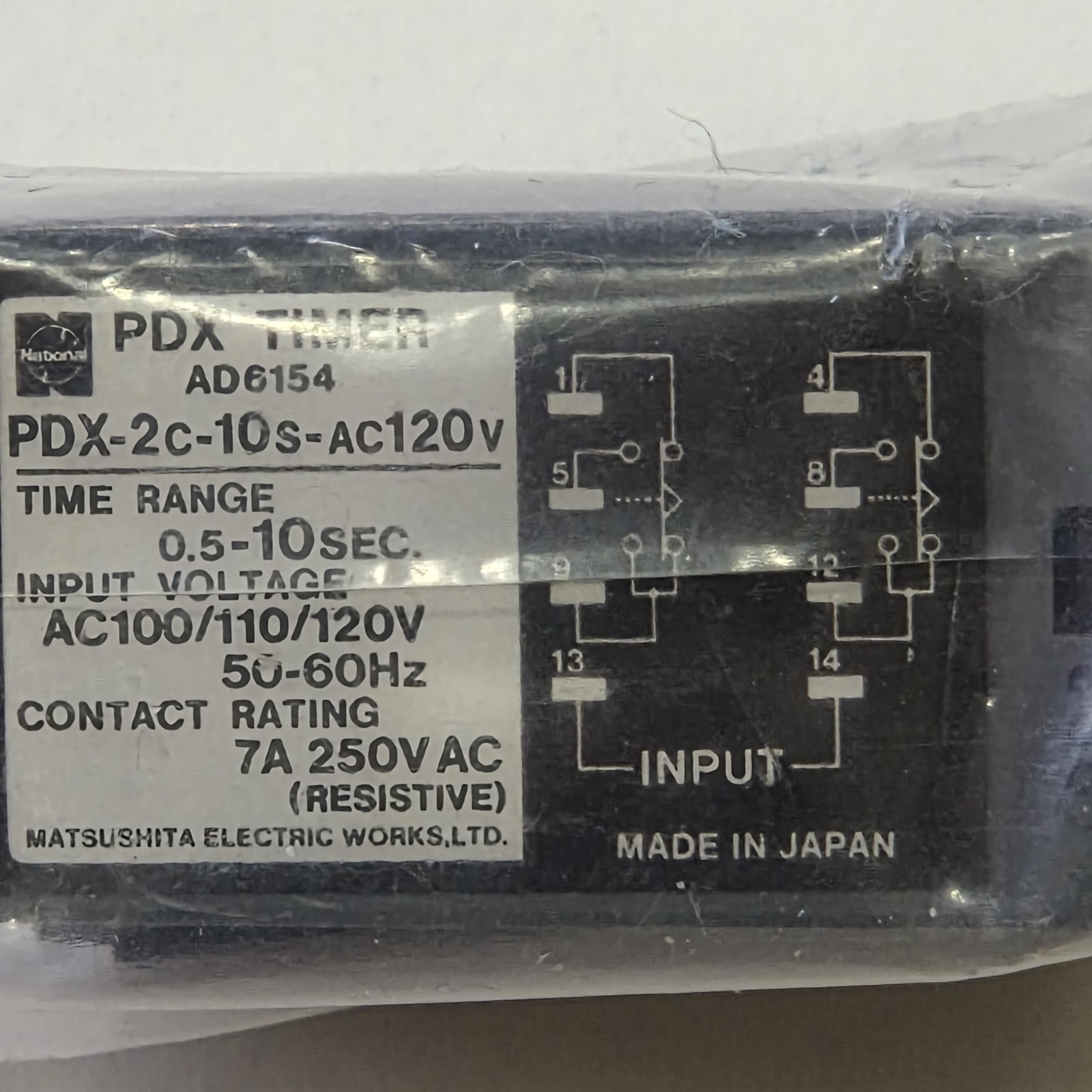 Matsushita PDX Timer PDX-2C-10S-AC120V 100/110/120V 50-60Hz 0.5-10 Sec NOS