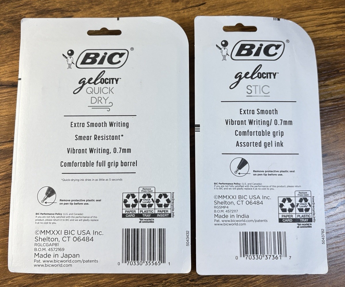 BIC 0.7 mm Gelocity Quick Dry Gel Pen – Assorted 2 Packs 12 Pens Total. NEW