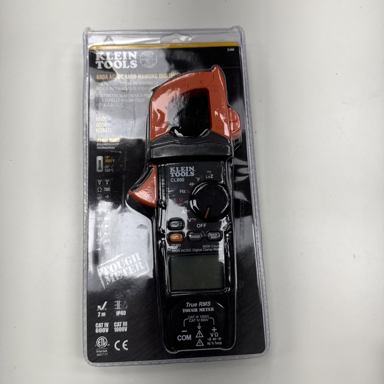 BRAND NEW Klein Tools CL800 600A AC/DC Auto-Ranging RMS Digital Clamp Meter Kit