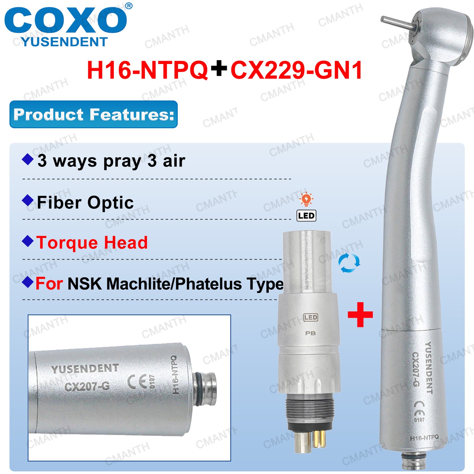 US COXO Dental Fiber Optic Handpiece High Speed Turbine Fit KAVO NSK Sirona 6Pin