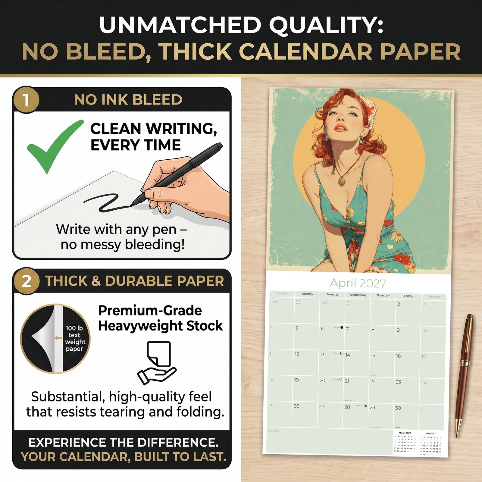 Classic Pin Up 2027 Wall Calendar with Bonus Months 12×12 Retro Art Gift Decor