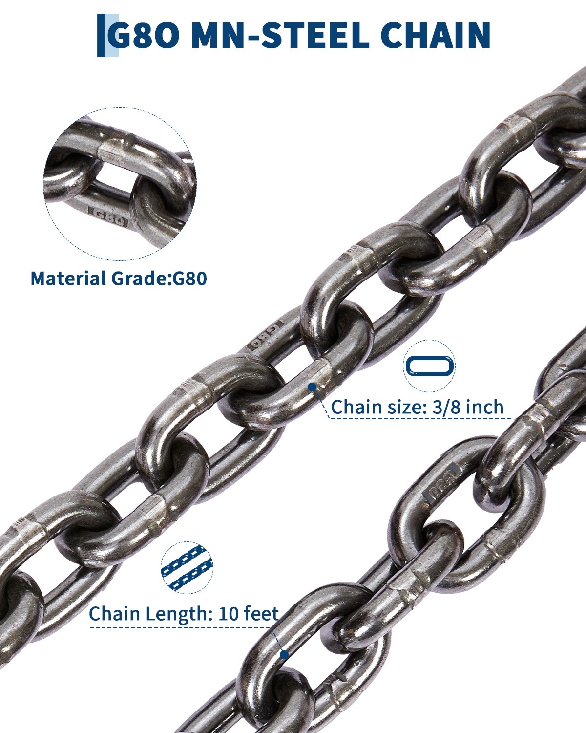 4-Leg G80 Chain Sling 3/8 in x 10 ft 18,400 lb With Grab Hooks and Adjusters