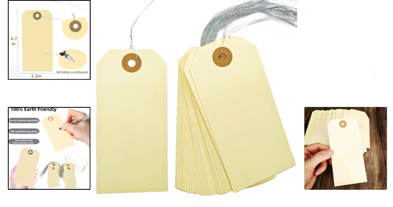 Blank Shipping Tags with Wire – 120 PCS 4 3/4″ X 2 3/8″ Manila Hang Tags for Inv