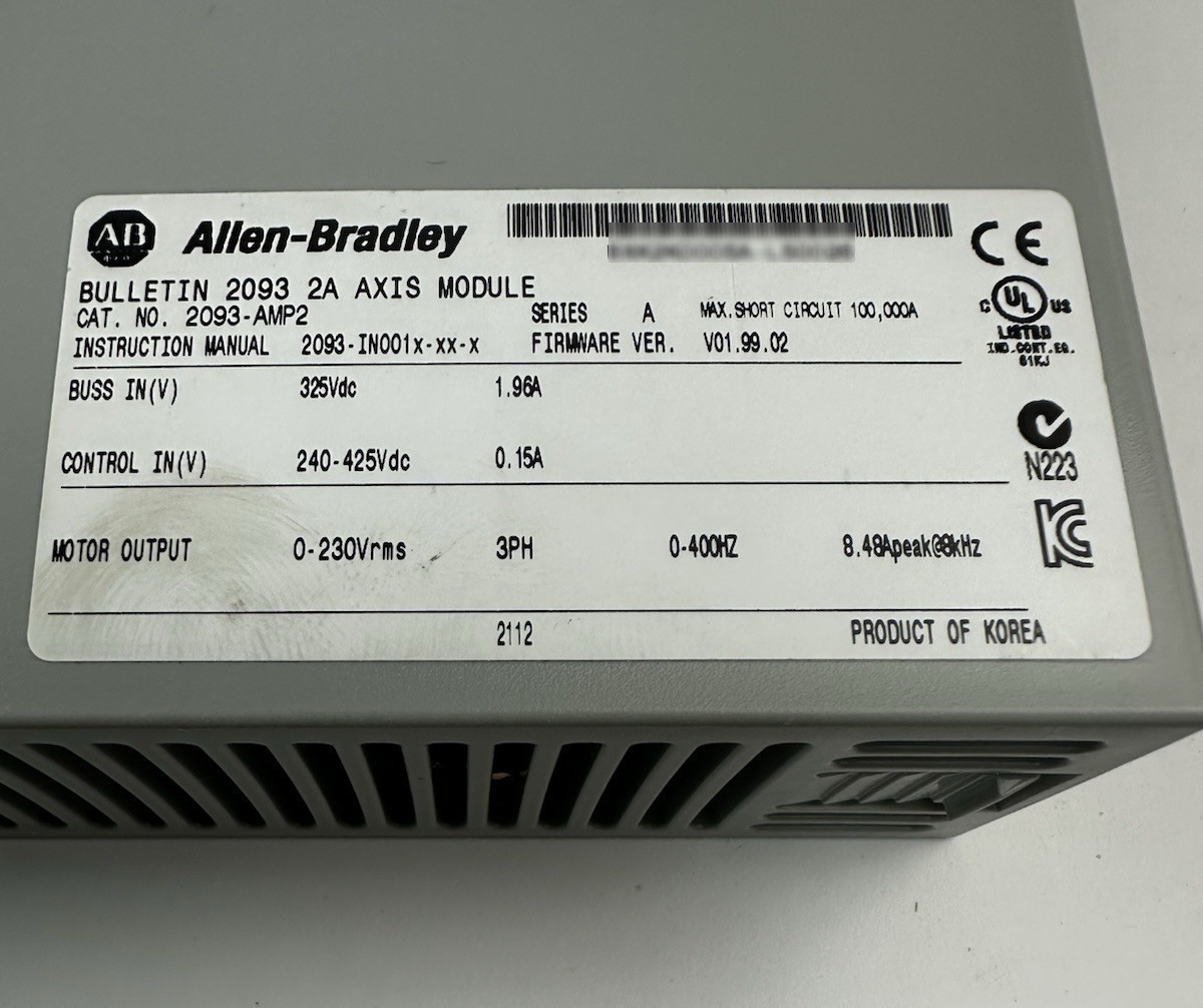 Allen Bradley 2093-AMP2 /A Kinetix 2000 0.6kW 2A 230VDC Servo Drive Axis TESTED