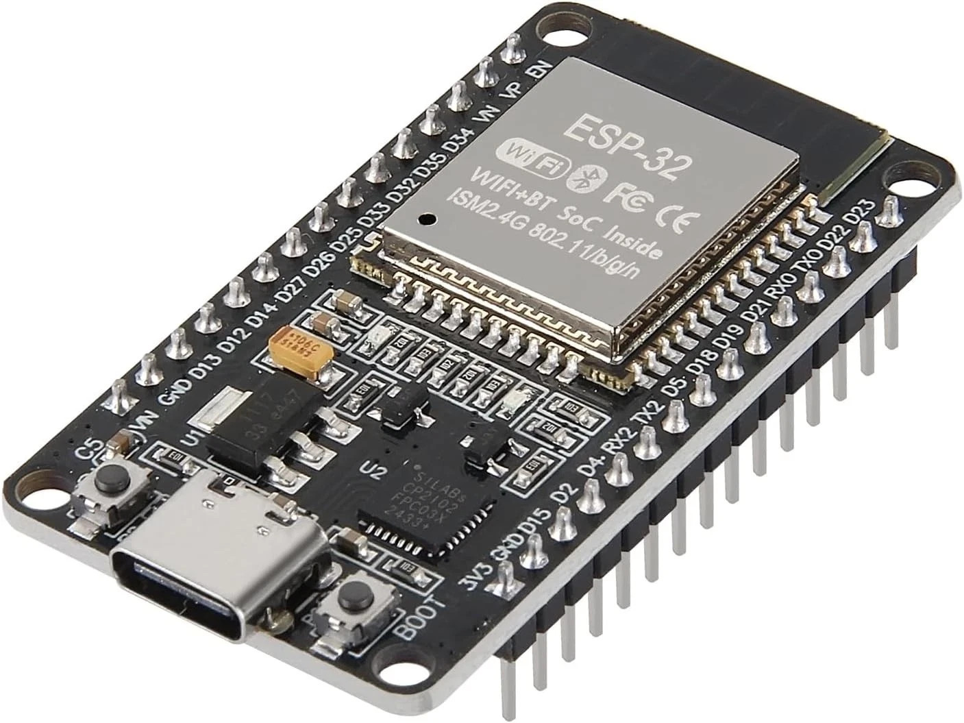 ESP32 ESP-WROOM-32 Wifi and Bluetooth Development Board, 38-Pin, with USB Type-C