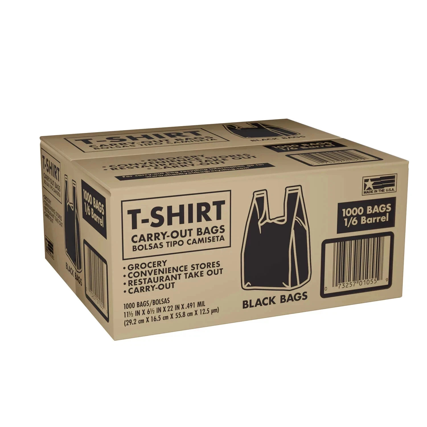 Black T-Shirt Carryout Bags, 11.5″ x 6.5″ x 22″ (1,000 ct.) free shipping