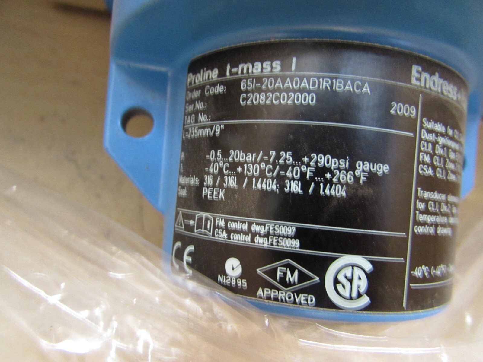 ENDRESS + HAUSER 65I-20AA0AD1R1BACA , PROLINE t-MASS 65I, HART FLOWMETER,7″ NEW!