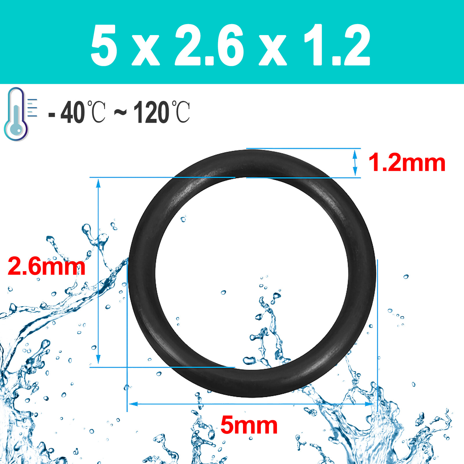 O-Ring Cord Thickness 1.2mm x OD 5mm – 50mm Sealing Rubber Ring Black NBR 70