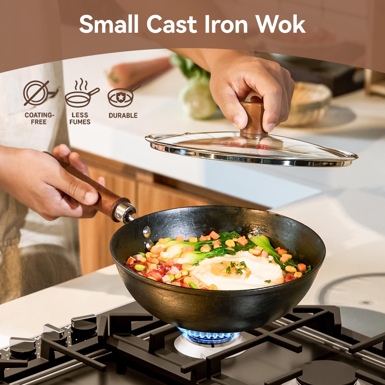 Wangyuanji 9.5 Inch Small Cast Iron Wok Lid – Shell Texture Uncoated