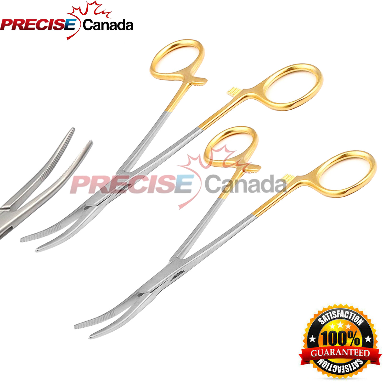 2 Pcs Gold Handle Kelly Hemostat Forceps 5.5″ Curved Half Serrated Stainless