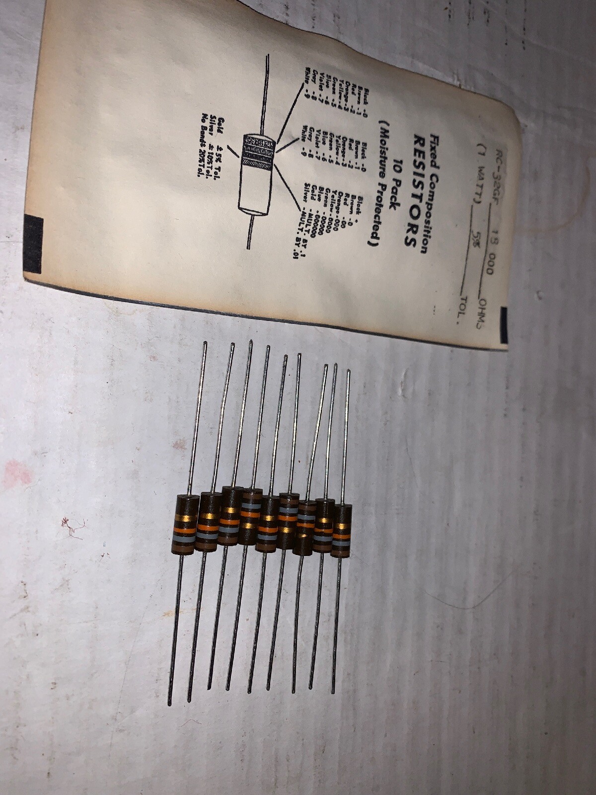 10 Lot Of Vintage RC-32GF Carbon Composition Resistors 18,000 Ohm 1 watt New