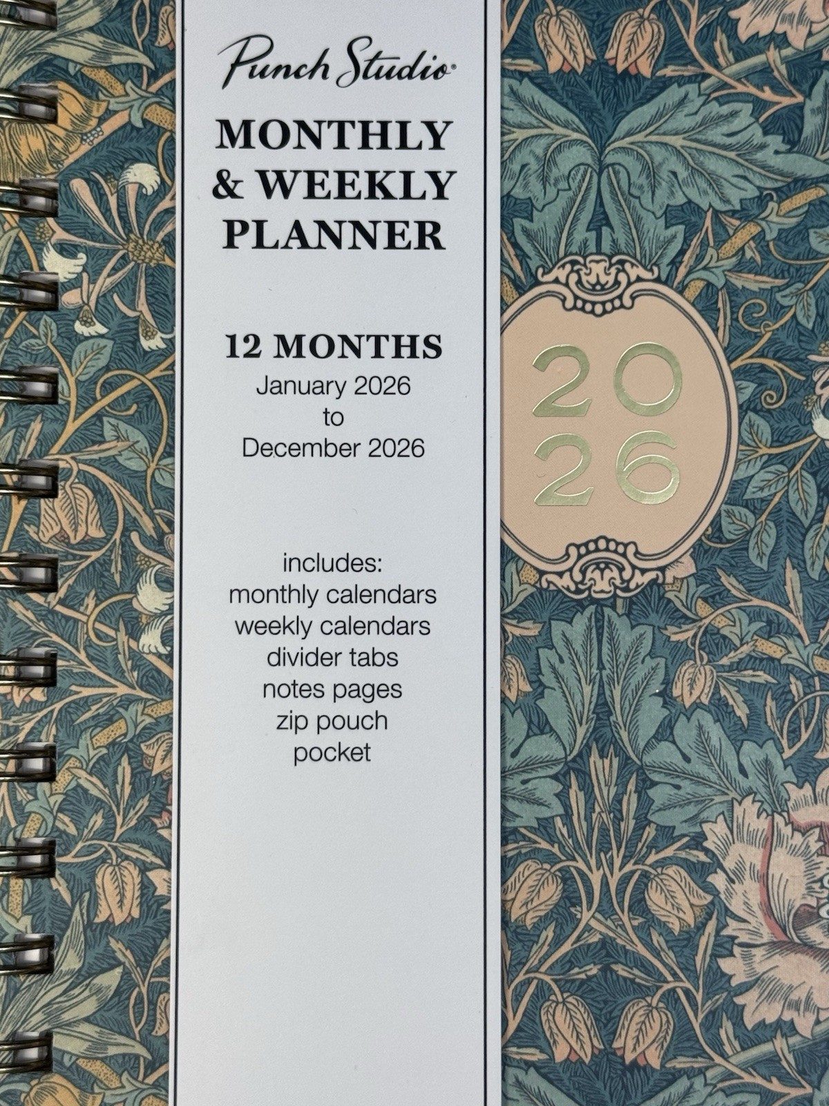 2026 Spiral Weekly Monthly Planner 12 Month PUNCH STUDIO Paperback GREEN 6.5 X 9