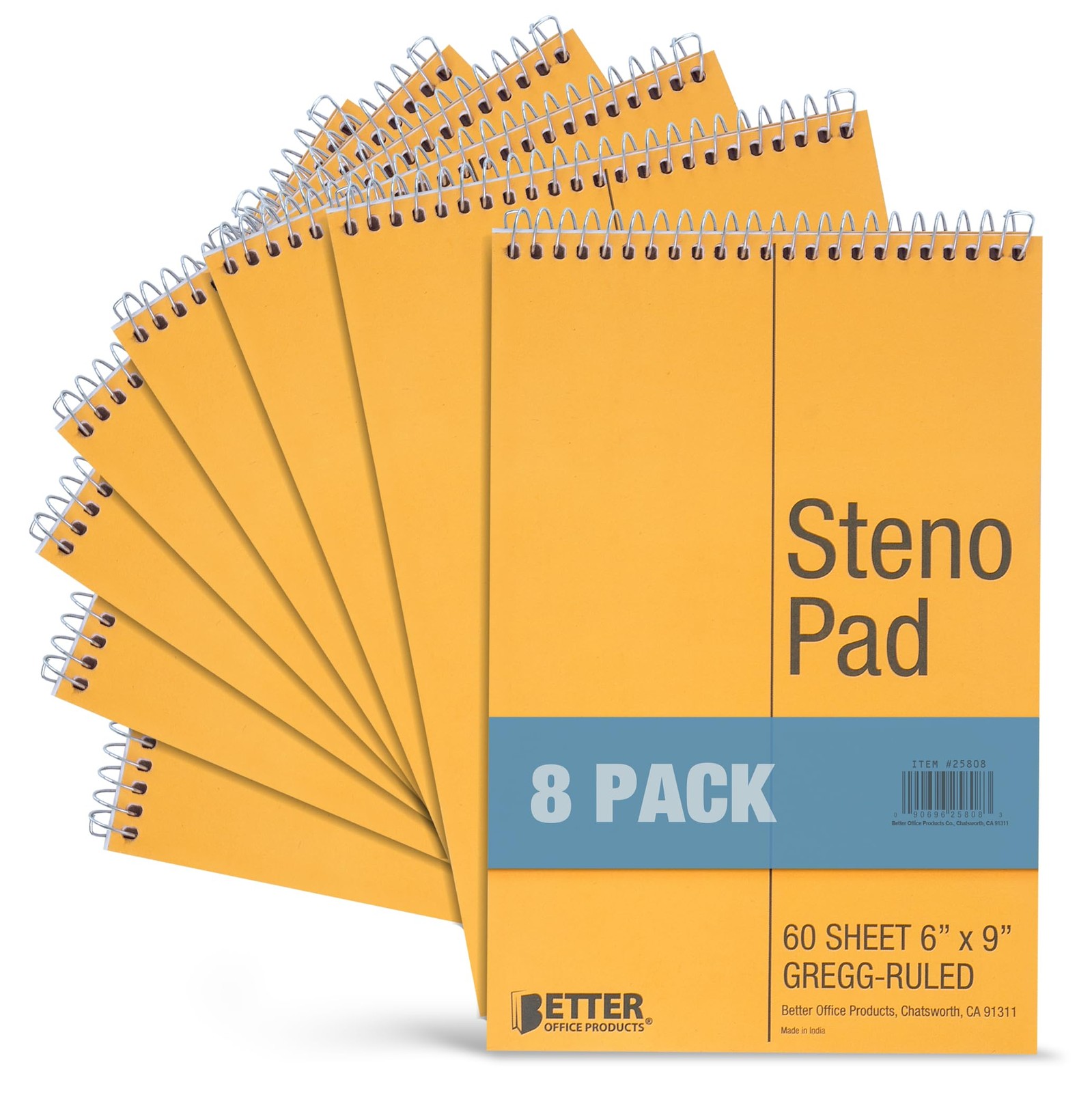 Spiral Steno Pads, 8 Pack, 6 x 9 inches, 60 Sheets, White Paper, Gregg Rule, …