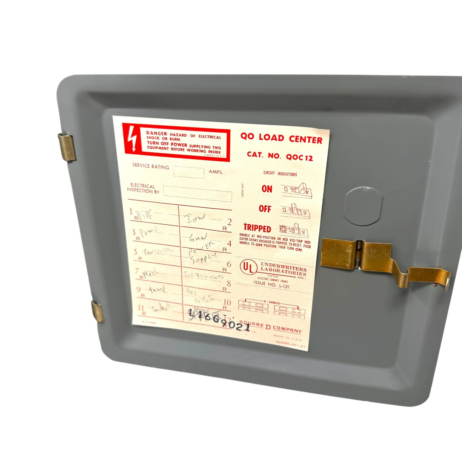 Square D QO 125A 12 Space Load Center Breaker Panel Box Vintage QOC12 Included