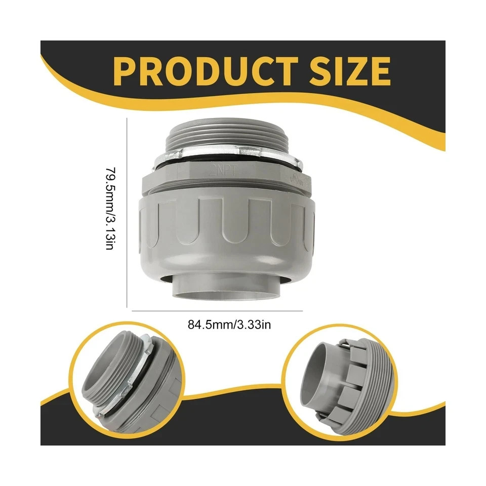 Conduit Connectors, 2-Inch Liquid Tight Connector NPT Non-Metallic for PVC El…