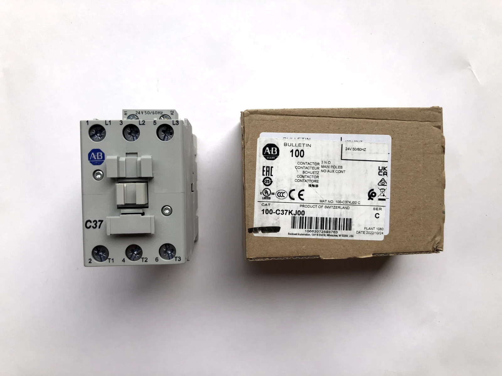 🔥UPS🔥 100-C37KJ00 Allen Bradley 100-C IEC Contactor, 24V 50/60Hz, Screw