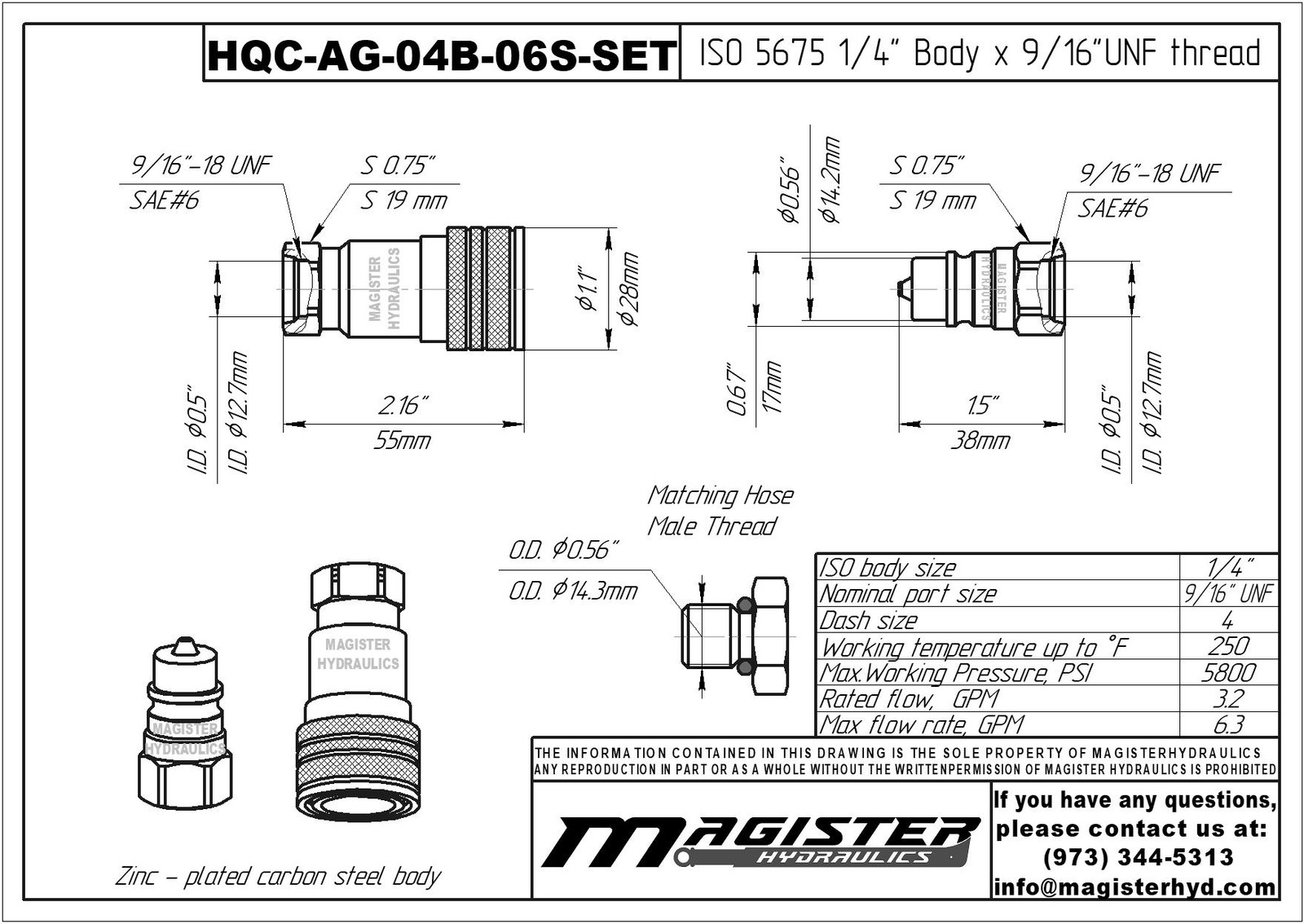 1/4″ AG Hydraulic Quick Couplers Set – 3/8″ SAE Thread