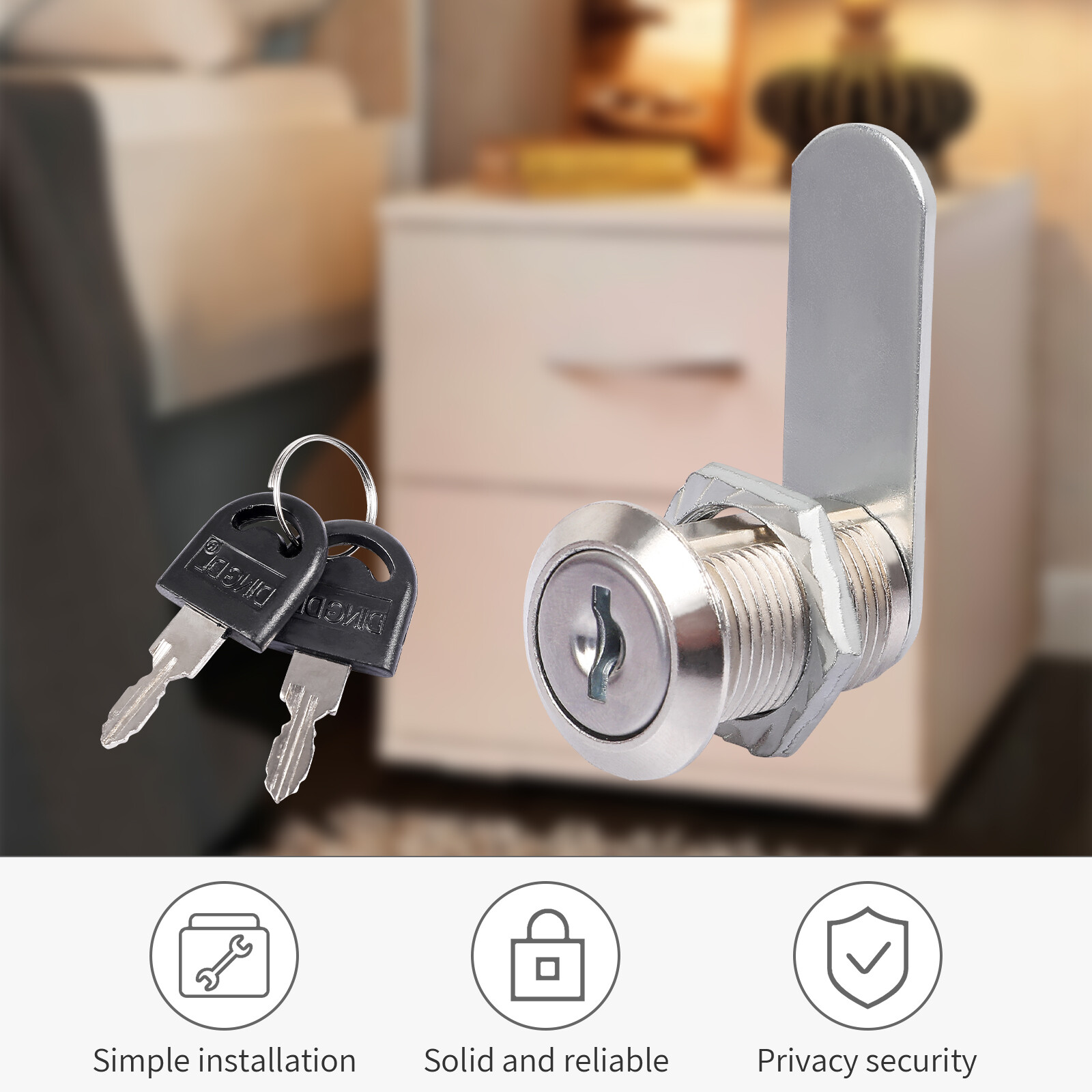 2x Cabinet Cam Lock 5/8″ Cylinder Tool Box Lock Zinc Alloy for Drawer Dresser RV