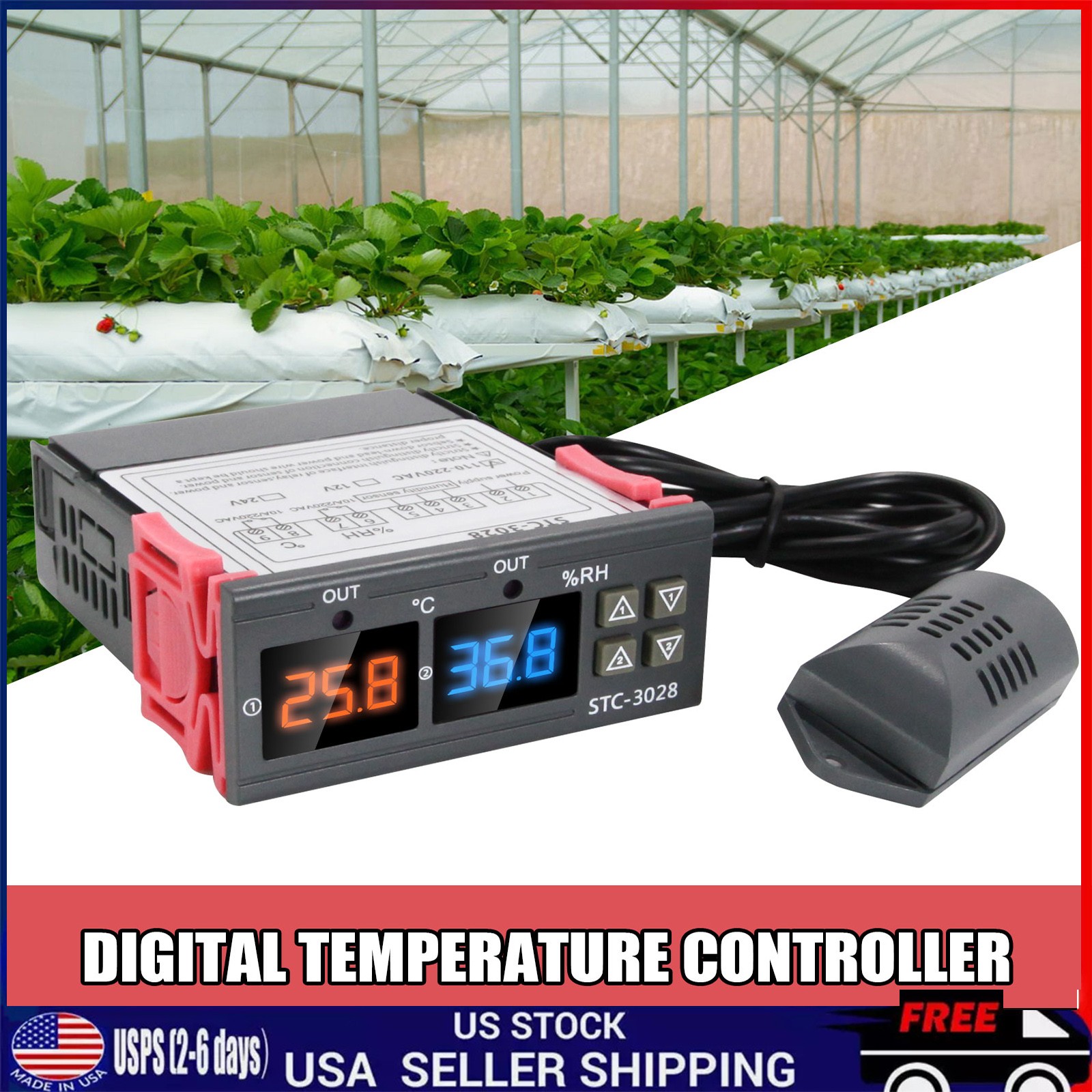 STC-3028 Dual LCD Digital Thermostat Temperature Humidity Controller AC110-220V