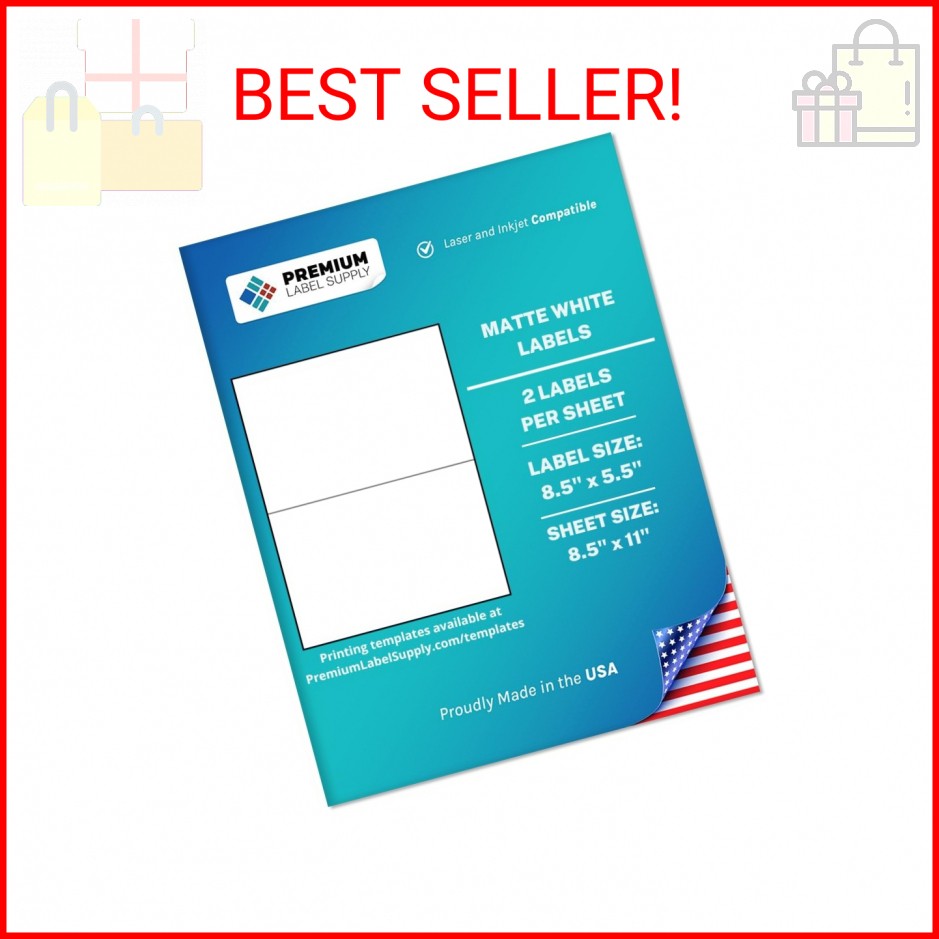 Premium Label Supply White Sticker Half Sheet Labels – 8.5″ x 5.5″ – Laser/Inkje