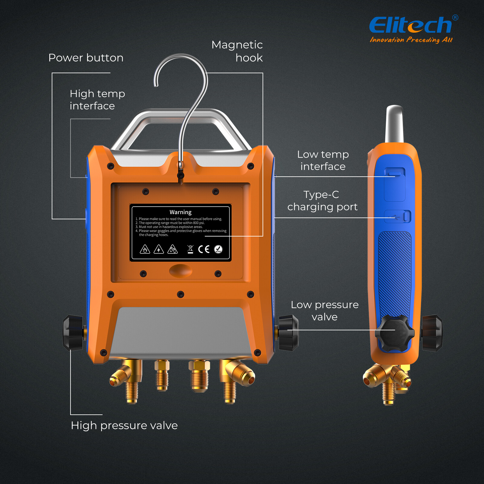 Elitech EMG-40V Digital Manifold Gauge +ILD-200 Leak Detector+LMC-100A+Scale