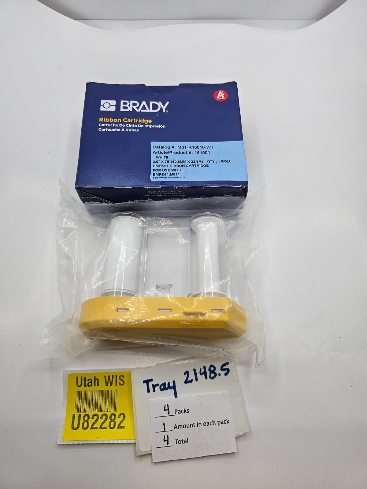 Brady R10000 Series Printer Ribbon Cartridge 2″ x 75′ White 152001 M61-R10010-WT