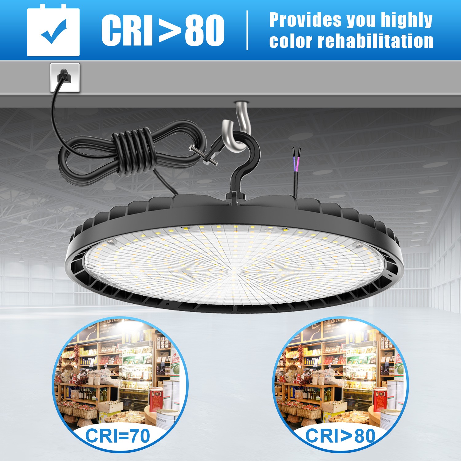 150 Watts UFO LED Light High Bay 5000K Warehouse Commercial Lighting 22500 Lumen