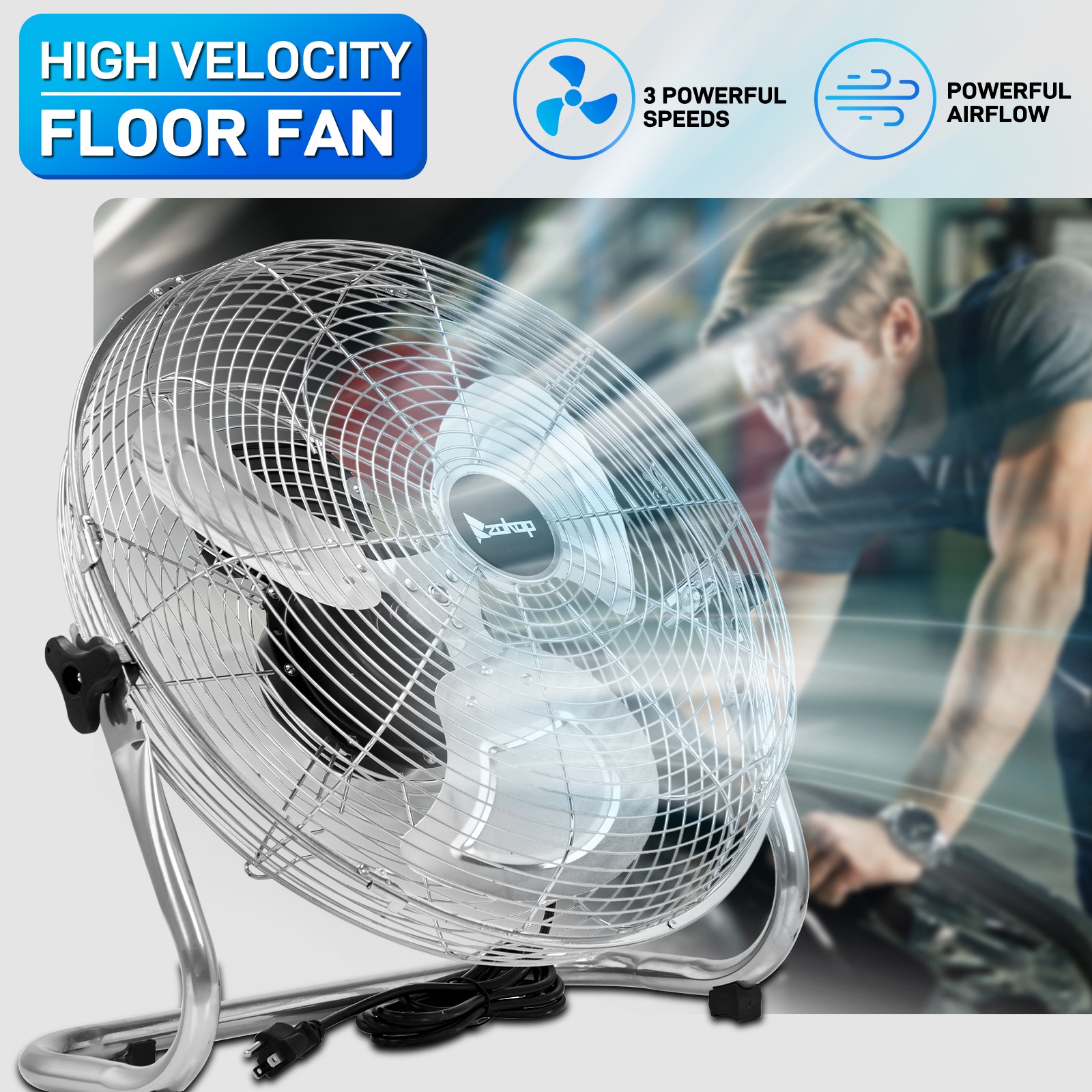 18 Inch 7085 CFM High Velocity Heavy Duty Metal Industrial Floor Fan Garage,Shop