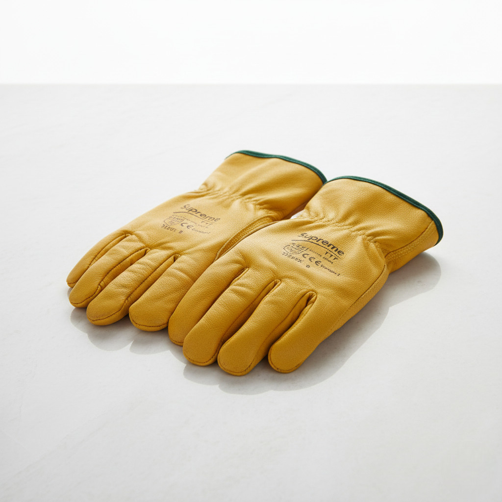 2 Pairs Lined Cow Grain Leather Yellow Work Gloves, Driver Gloves
