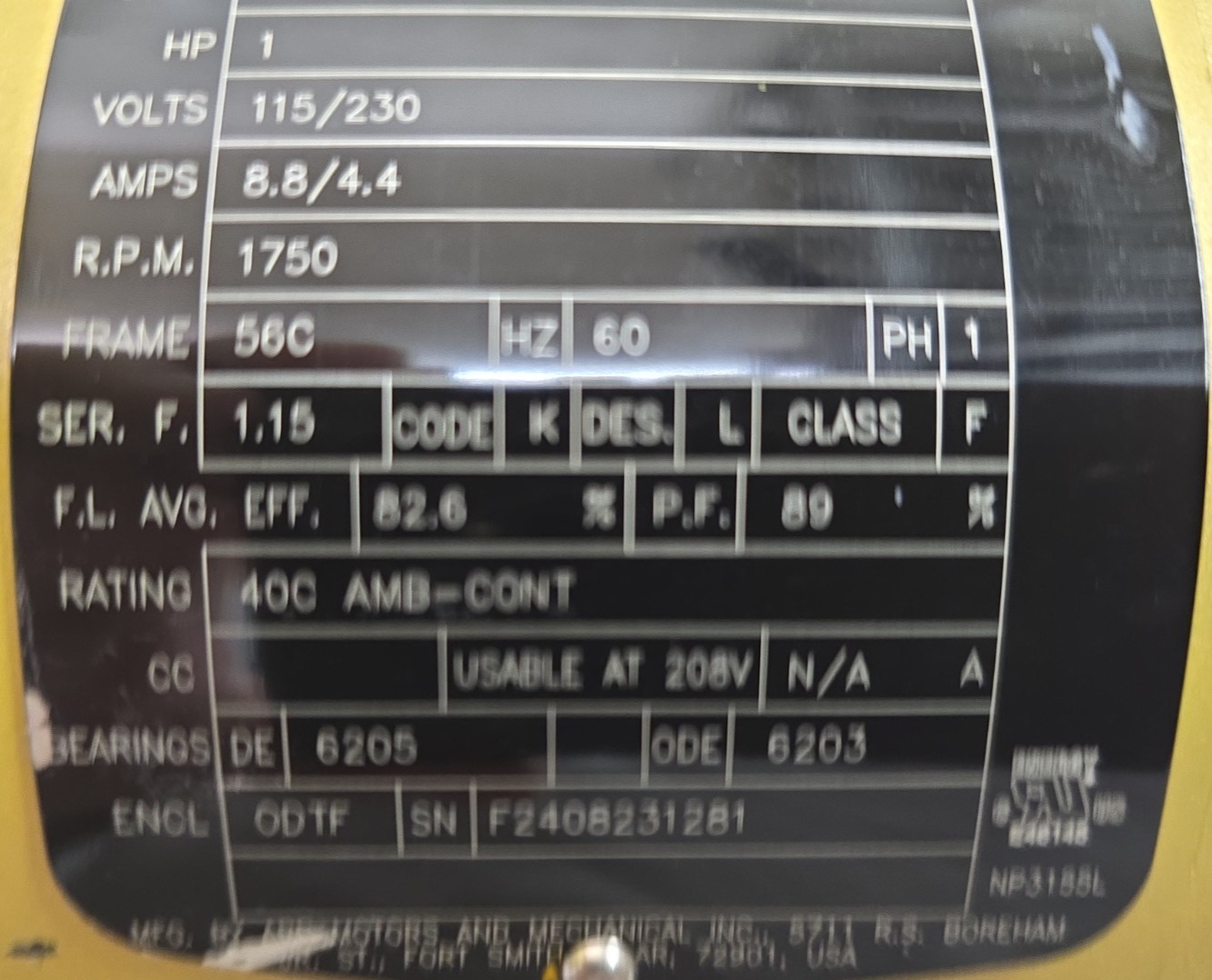 Baldor Reliance Super E. 1HP VEL11318