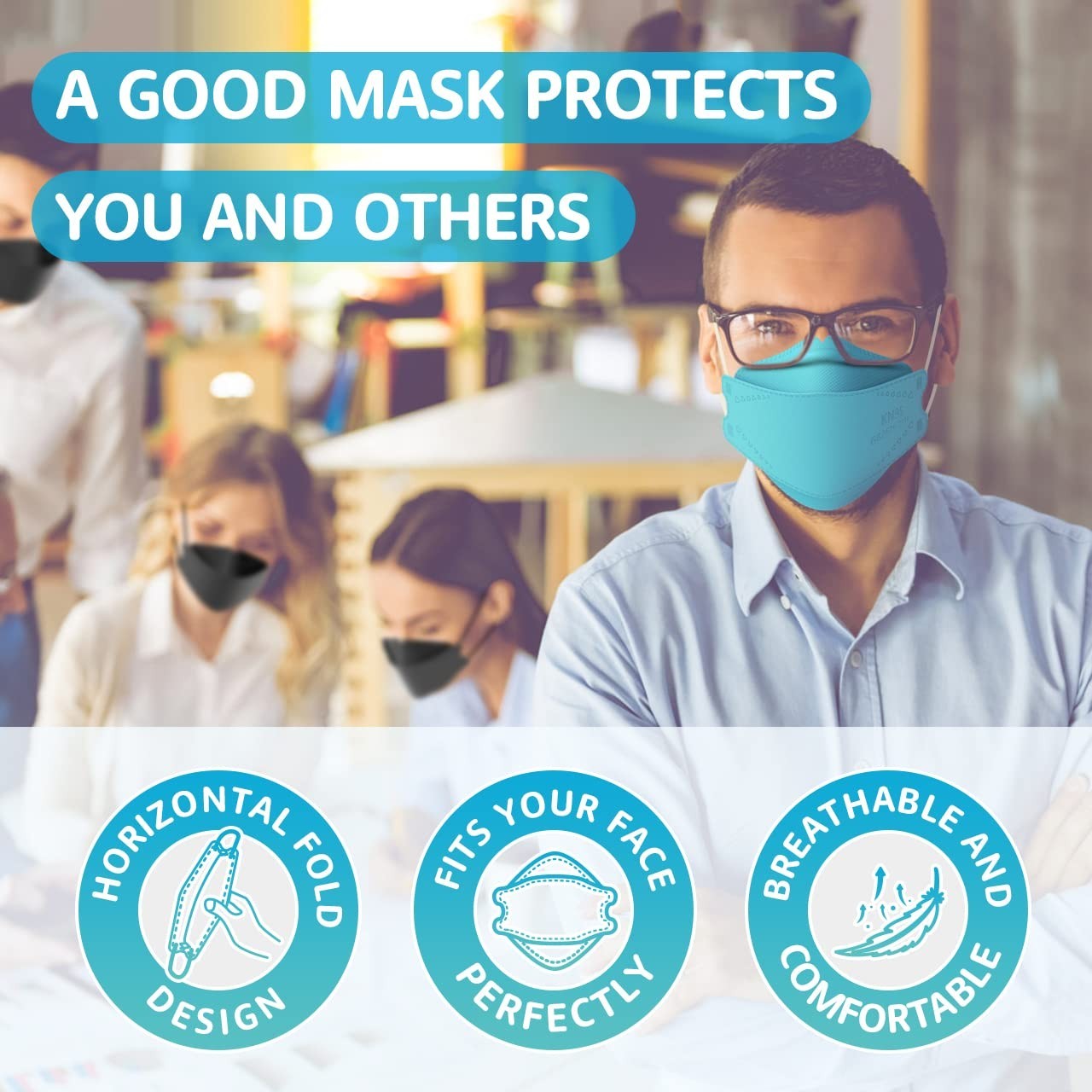 50 Count KN95 Face Masks for Teens and Adults, Comfortable Skin-Friendly Fit